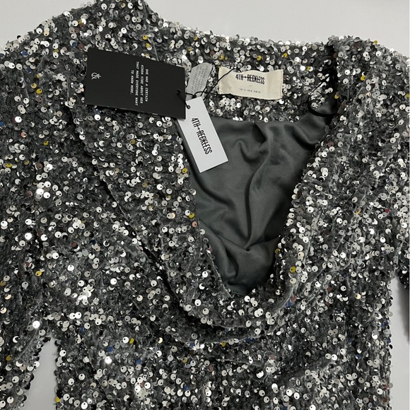 NWT - gorgeous sequin 4th + Reckless silver long sleeve mini dress - size M - Picture 3 of 16